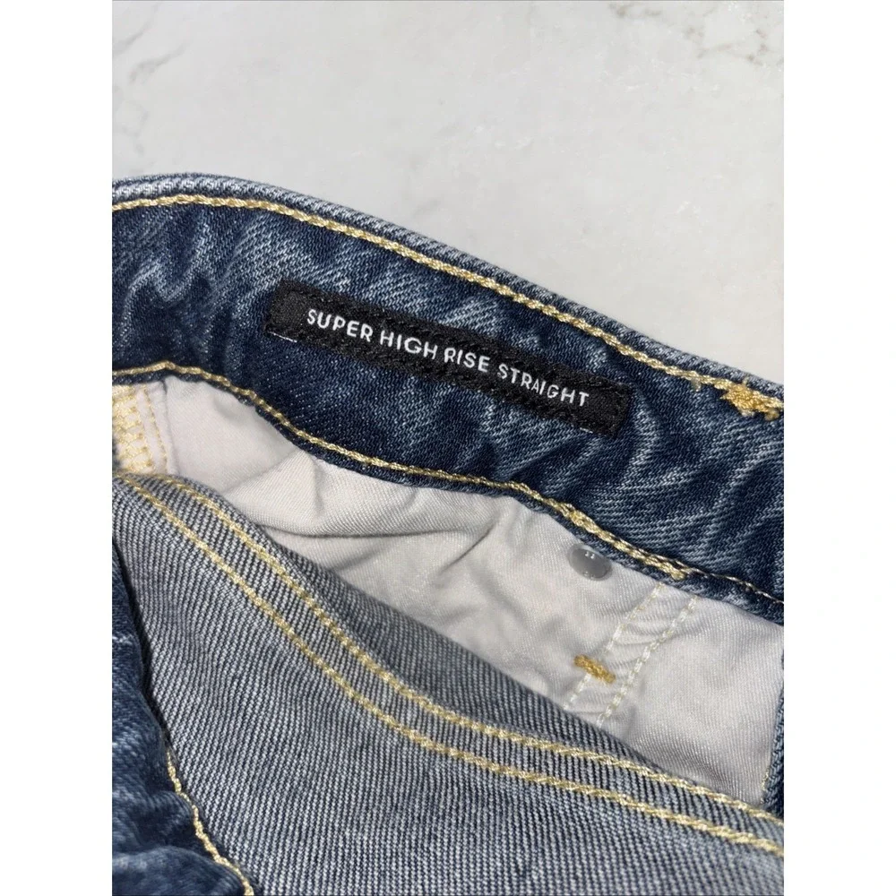 Free‎ Assembly Super High Rise Straight Jeans Womens 10 32x29 Raw Hem Distressed